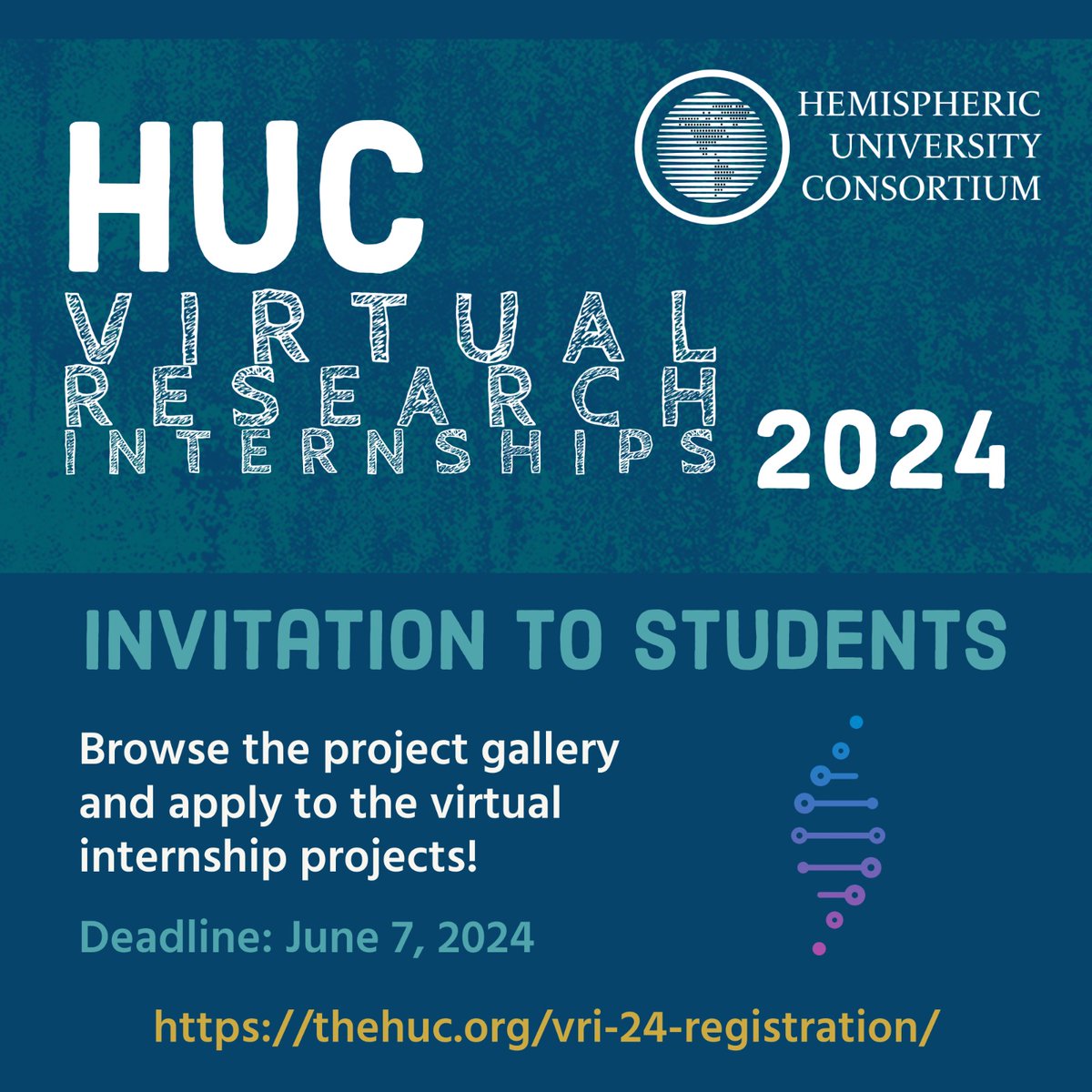 The #HUC Virtual Research Internships is really unique! 📣 Registration for students to participate in the fourth edition of this initiative is open!! 👨‍🔬👩‍🔬

Information to participate👉 thehuc.org/vri-24-registr…

#HemisphericConsortium #VirtualCollaboration #virtualinternships