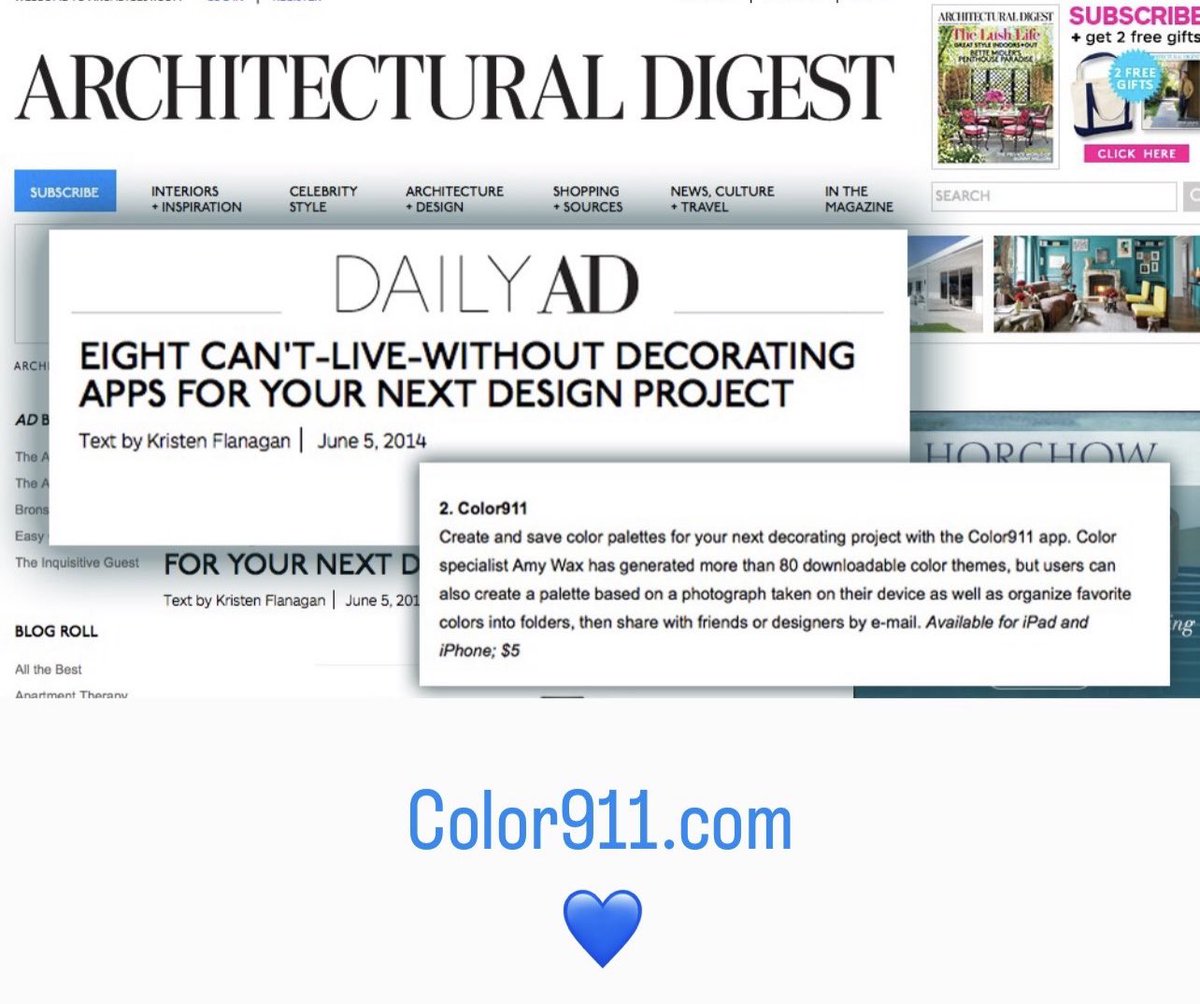 Looking back, @ArchDigest featured the #Color911 #app as a must have app for #decorating your home! Check it out: Color911.com Decorating your home just got easier! #diydecor #diy #homedesign #homedecor #decor #interiordesign #color #inspiration #tbt #TBThursday