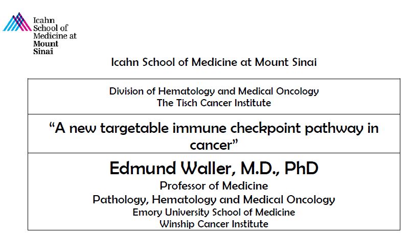 We look forward to hearing from Edmund Waller, MD, @WinshipAtEmory, on May 9: A New Targetable Immune Checkpoint Pathway in Cancer.