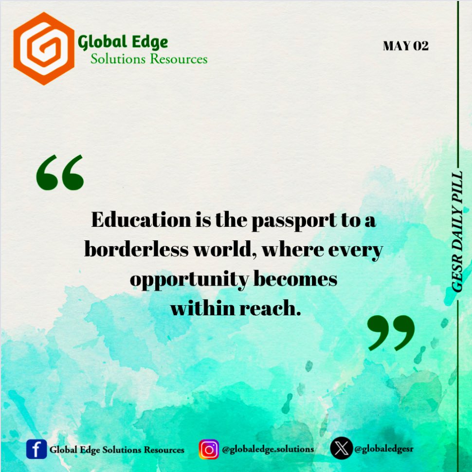 Unlock Boundless Horizons 🌍✨ Education: Your Passport to Global Opportunities 

#GlobalEdgeSolutionsResources
#EducationForAll 
#GlobalOpportunities 
#DreamBig