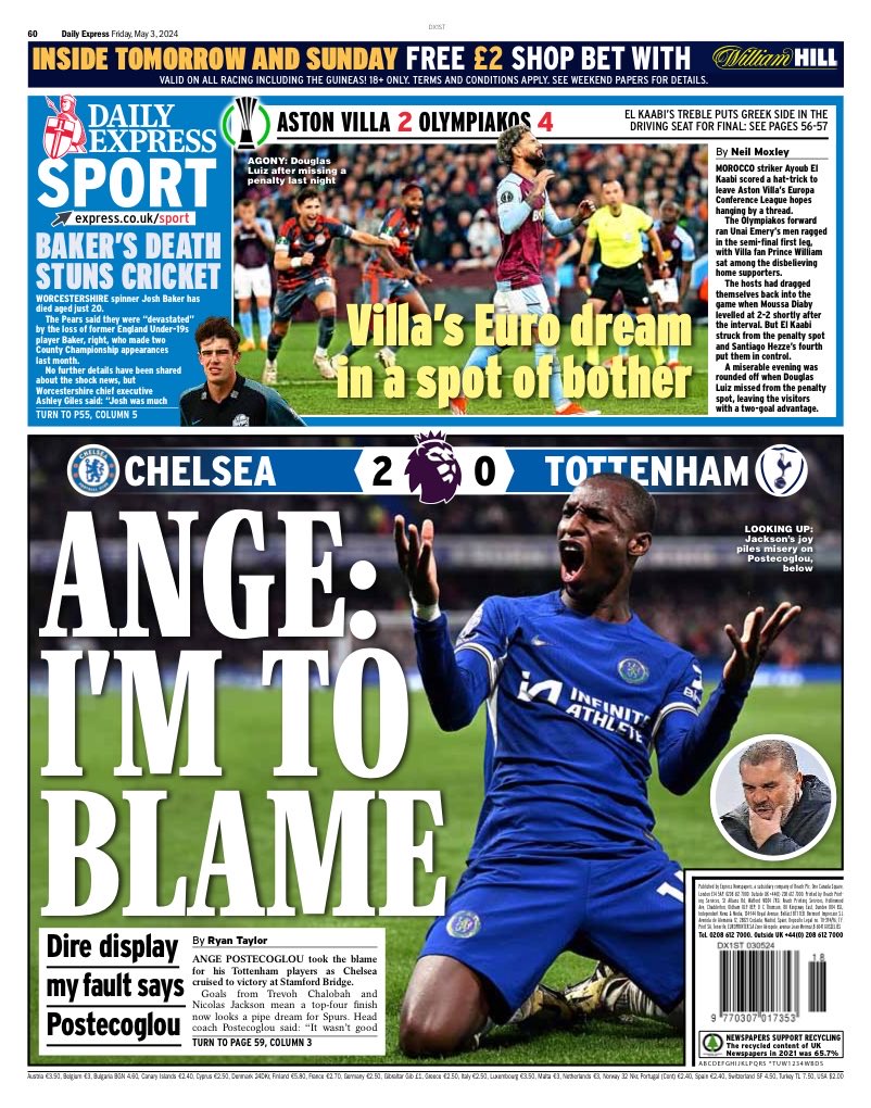 Friday’s EXPRESS Sport: “Ange: I’m To Blame” #TomorrowsPapersToday