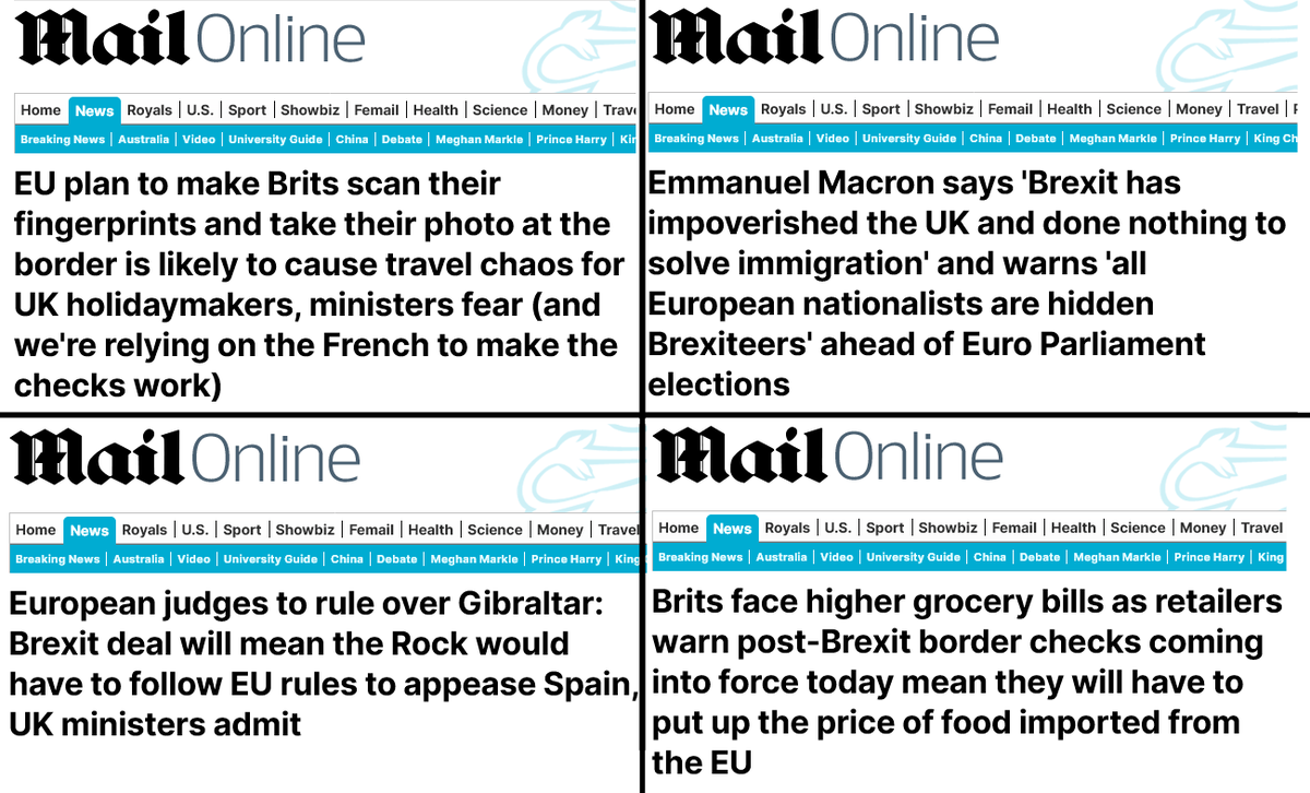 Something major has happened to the Daily Mail. A dam appears to have broken.

4 of its last 5 Brexit headlines have been 'true' (allowing for their knee-jerk anti-EU house style).

That's absolutely astonishing. And they're not minor issue stories either.

Sea change on its way?