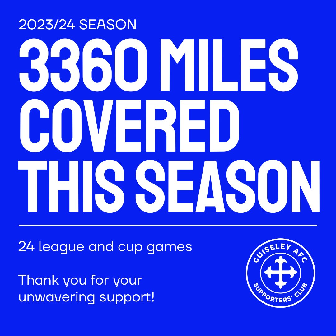 👏 | Over 3000 miles covered this season!

Thank you for supporting the club on the road across our 24 league and cup away games. 

#GAFC #GuiseleyTogether