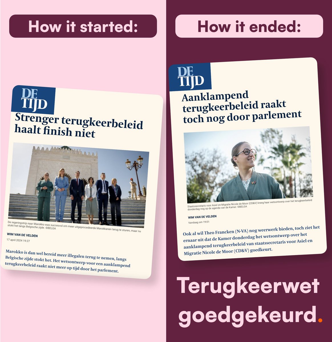 Yes! Wet aanklampend terugkeerbeleid zonet gestemd in het parlement. We zorgen voor medewerkingsplicht, meer escorteurs &amp; indien nodig ook meer dwangmaatregelen. Want terugkeer is het sluitstuk van ons migratiebeleid.