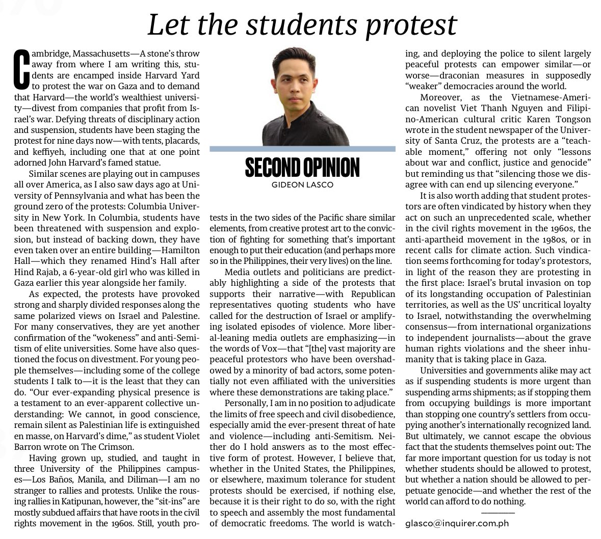 'The far more important question for us today is not whether students should be allowed to protest, but whether a nation should be allowed to perpetuate genocide—and whether the rest of the world can afford to do nothing.'