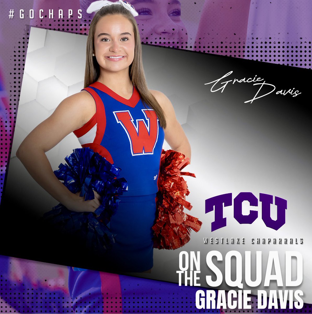 Gracie Davis is headed to Ft. Worth as she will further her academic and cheerleading career at TCU. Congratulations, Gracie. #GoChaps #GoFrogs
