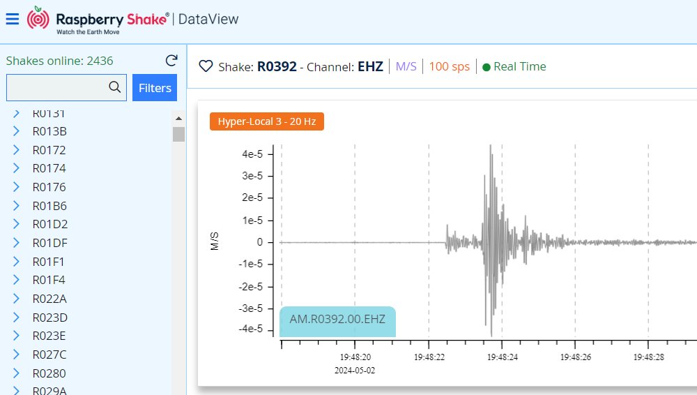 19:48 GMT this evening in Ballybofey we heard a scraping sound like snow sliding off the roof. I checked the seismometers (DL02 on the SiS network; R0392 on the Community Seismology Programme, both coordinated by @dias_geophysics ) and found these. Very local, P-S interval = 1 s.