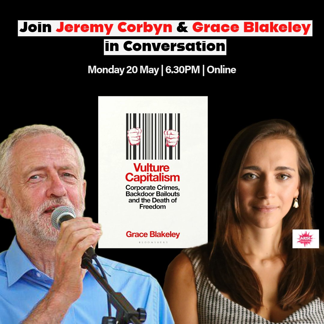 To mark the release of @graceblakeley's new book, she's taking part in an in conversation event with @jeremycorbyn on vulture capitalism and the transformative economic policies we need to tackle the crisis. Join them both on Monday, May 20th👇 bit.ly/gbandjcinconve…