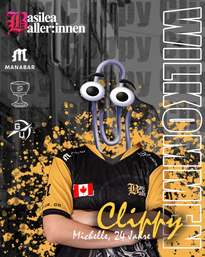 Am Dienstag haben wir euch die erste Spielerin unseres neuen Mixed-Teams "Basilea Baller:innen" vorgestellt.

Heute begrüssen wir unseren Neuzugang @lilsyntaxerr aka. Clippy. Sie wird nicht nur ein drahtiges Büroutensil sein, sondern auch für ordentlich Fire-Power sorgen!

🖤💛
