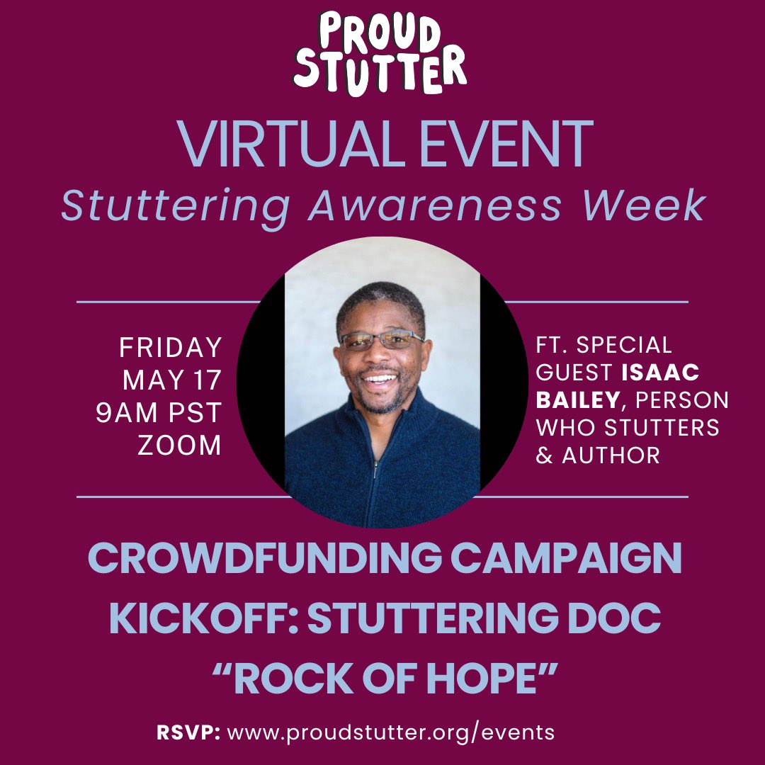 RSVP to our virtual event with @ijbailey for #NSAW on Thursday, May 17 @ 9am PST! Attendees will get an early preview of our crowdfunding video for Rock of Hope, a film on stuttering. Register here: us02web.zoom.us/webinar/regist…