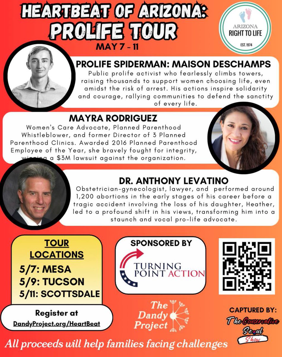 You don’t want to miss out on these great events! Featuring Maison Deschamps, a fearless pro-life activist; Mayra Rodriguez, a Planned Parenthood insider/whistleblower; and Dr. Anthony Levatino, a transformed advocate for life. Please RSVP down below ⬇️ Dandylroject.org/heartbeat