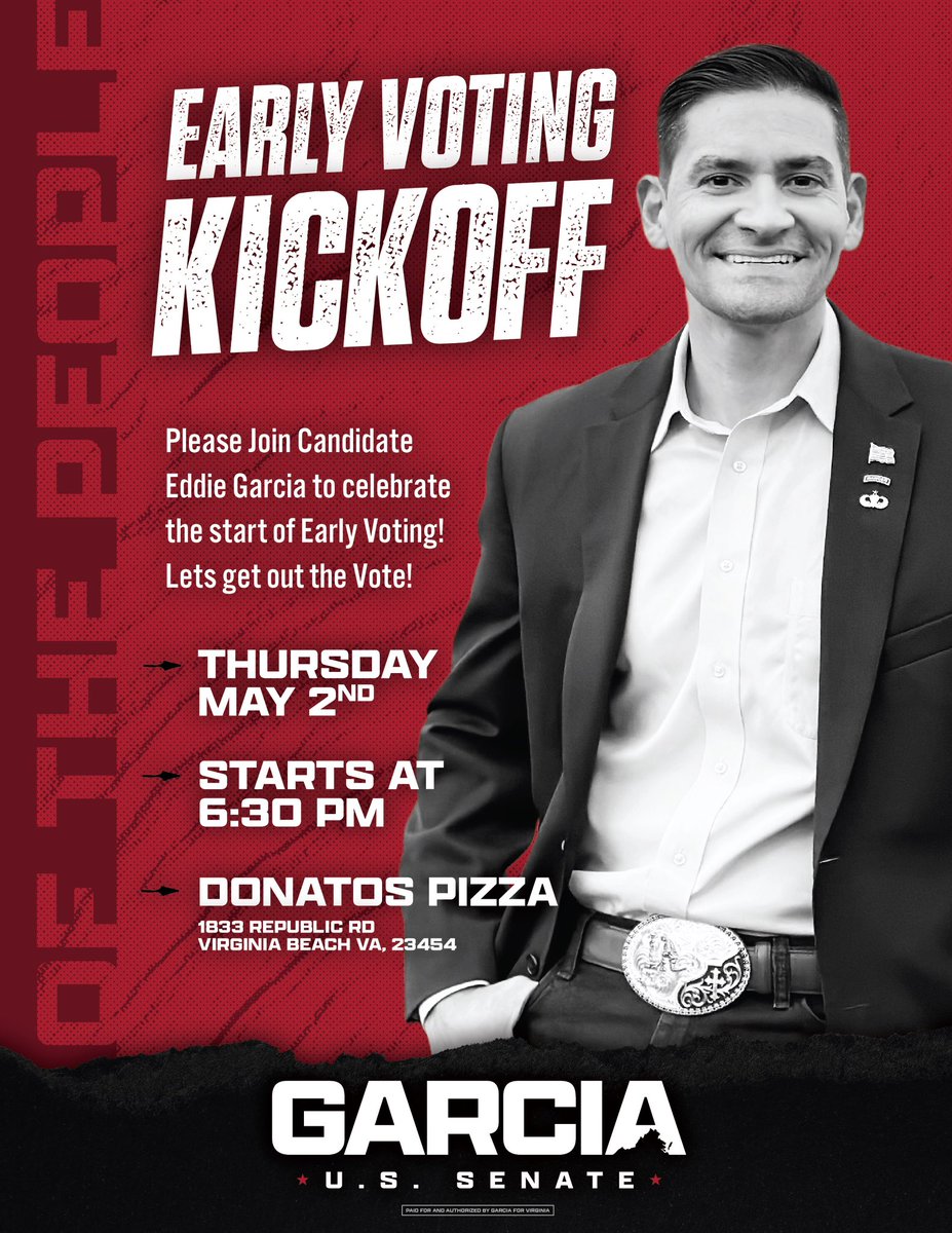 Come by @Donatos today as we kickoff the early vote in Virginia. 
#Garcia4Va