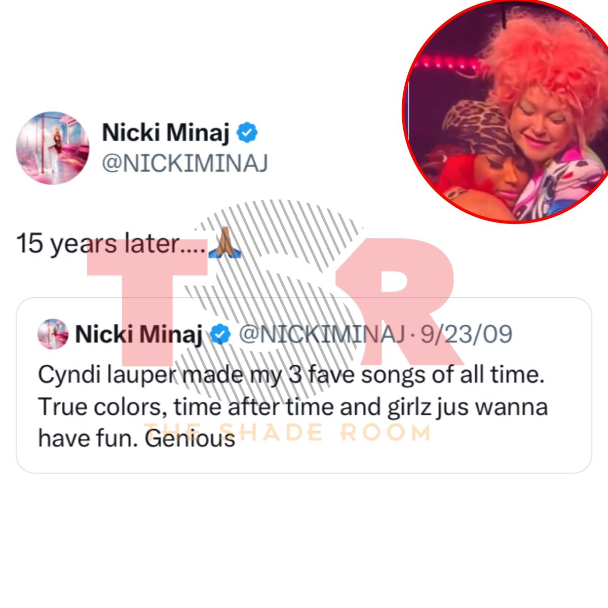 Nicki Minaj continues to reflect on her moment with the iconic Cyndi Lauper. 💕✍🏾#TSRStaffAS