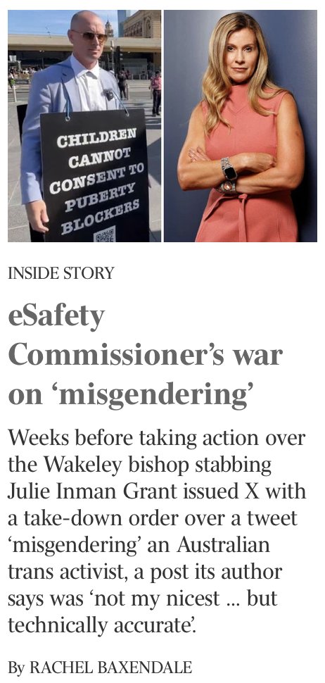 Of course The Australian has somehow used the eSafety Commissioner's take-down notice re violent content on X to publish yet *another* anti-trans story...