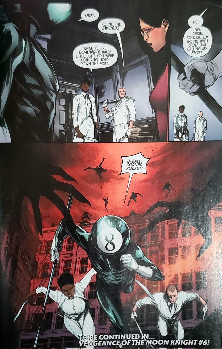 Tigra and Hunter's Moon convince the Shroud to stop cosplaying as Moon Knight. He gets turned into a weapon for Blade. The best parts of this issue was 8-Ball and his therapy session. I really worry for him during this event but happy to see him step up to honor Moon Knight.