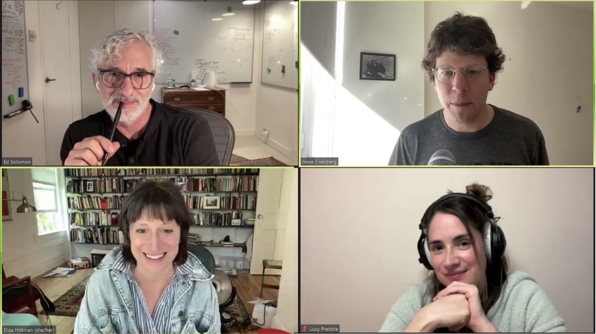 A new #WordbyWord is always great & today was no exception with @ed_solomon’s guests @ElizaHittman Jesse Eisenberg & the lovely @lucyprebblish Added bonus: Ed asked my question! (It’s pronounced “Fuh[r]sht-von-zhay.” My dad was from France.) E.H.: “The climax releases the theme.”