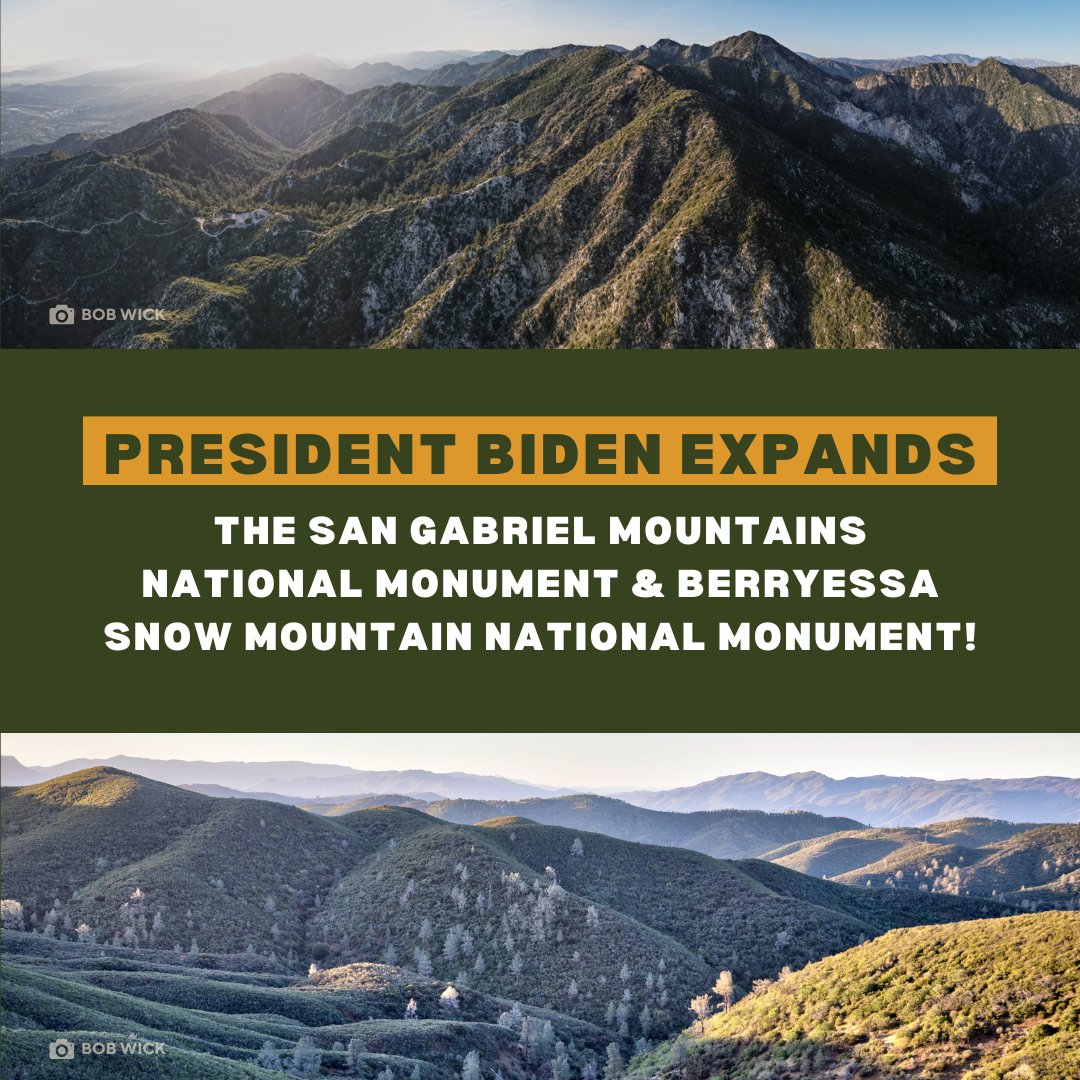 We are celebrating the expansion of the San Gabriel Mountains National Monument & Berryessa Snow Mountain National Monument. Thank you @POTUS for listening to Indigenous community leaders, elected officials, & community members to protect these lands! #SanGabrielMountainsForever