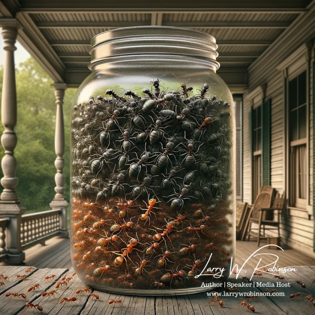 Put 100 black&amp;red ants in a jar nothing will happen. But if you shake the jar the ants start killing each other. To each the enemy.The true enemy is the one shaking the jar. The same thing happens in human society. So before we attack each other think about who is shaking the jar