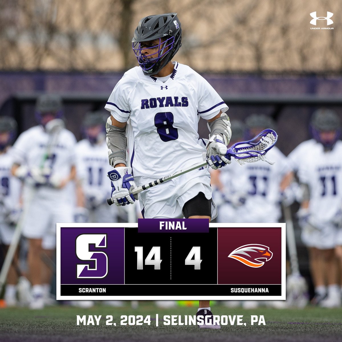 LANDMARK CHAMPIONSHIP BOUND! 😈

Kyle Holmes scored a career-high 7️⃣ goals to lead @ScrantonMensLax to a 14-4 win over Susquehanna in the @LandmarkConf semifinals this afternoon! 🥍

#GoRoyals