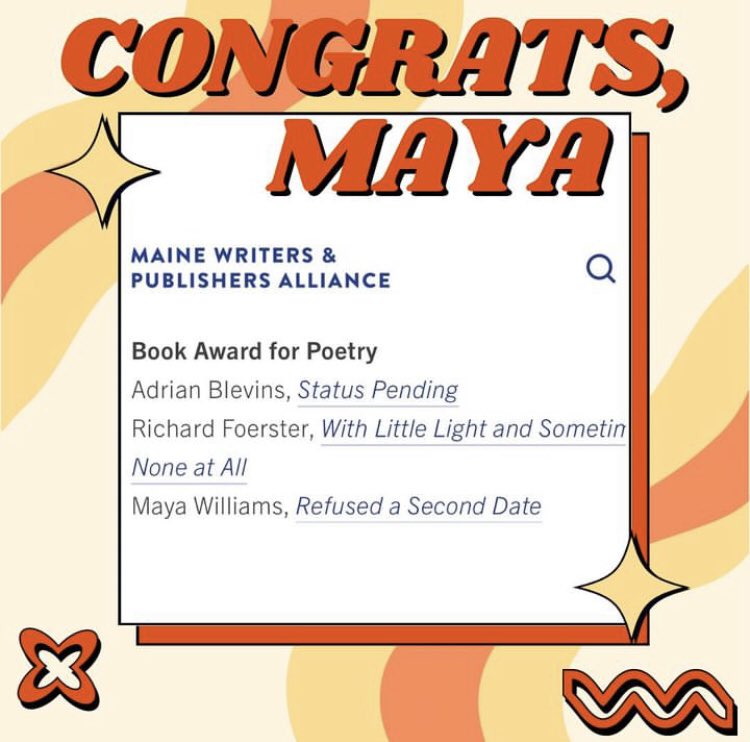 Thank you @harbor_review for this graphic and thank you @MaineWriters for listing me among these lovely finalists for the Maine Literary Awards! ❤️❤️❤️