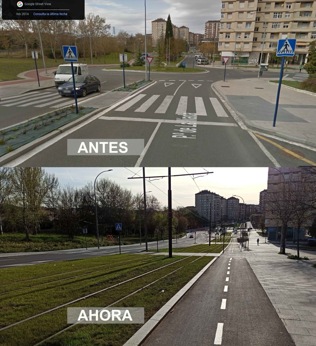 Restar espacio al 🚗 para posibilitar otras formas de moverse en las ciudades. Carril bici, sendas peatonales y buen Transporte Público. Vitoria-Gasteiz