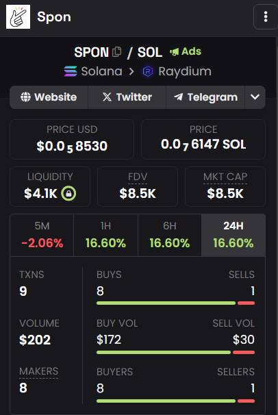 SPON is on it's way to the moon!!! 🚀🌒dexscreener.com/solana/h9jzet9…