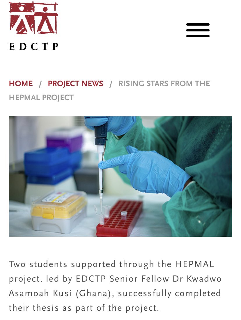 ‘Rising Stars from the HEPMAL Project’🤩🤩 Check out this article from @EDCTP on two students of the @HEPMALgh Project:
edctp.org/project/rising…
Congratulations to our Rising Stars!!✨👏🏽👏🏽 Rawdat Baba-Adam @B_Rawdy and Bright Asare @Bryte_Asare