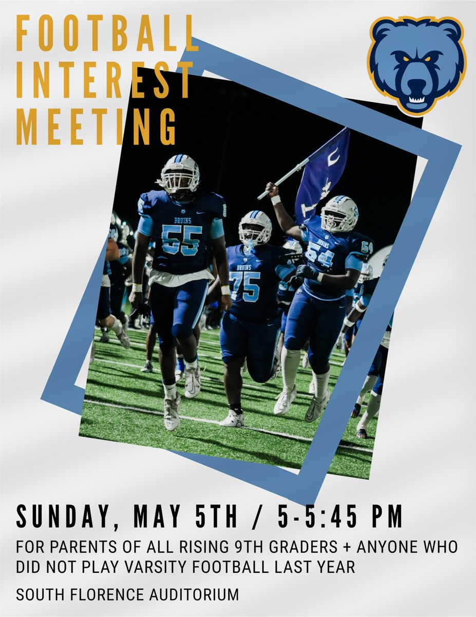 🚨PARENTS - we will have an interest meeting this Sunday, May 5th in the South Florence auditorium. Come through the entrance at the water fountain.