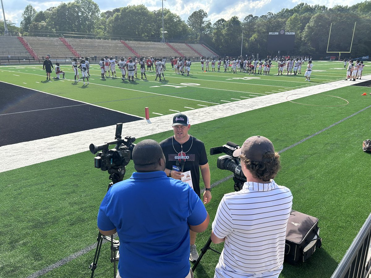 Good to see @footballopelika back on the new turf! Spring game coming up May 16th on @KickerFM. @OpelikaCoach with @JPattersonTV @WRBLSports and @wtvmsports