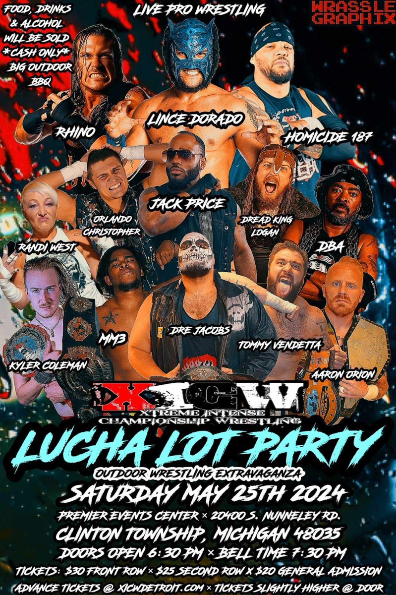 May 25th we return w/ @LuchadorLD @HomicideLaxTNA @Rhyno313 @JackPrice607 @tommy_vendetta @TheprocessMM3 @KylerColemanPro @SchwartzyMMHMM @RanWestWrestlin @dreadkinglogan @RealJDelicious @AaronOrion and more! LUCHA LOT PARTY!