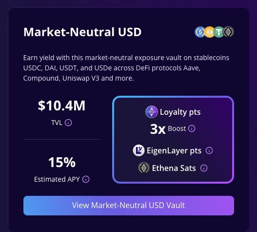 ether_fi's tweet photo. Within two days the Liquid USD vault is up to >$10M TVL, not a bad start 🧐

The only place to earn 3x https://t.co/WT8phhoIdx points + @eigencloud points + @ethena sats AND a great yield on your USD stables 🚀

https://t.co/SMfjQEN3f8
