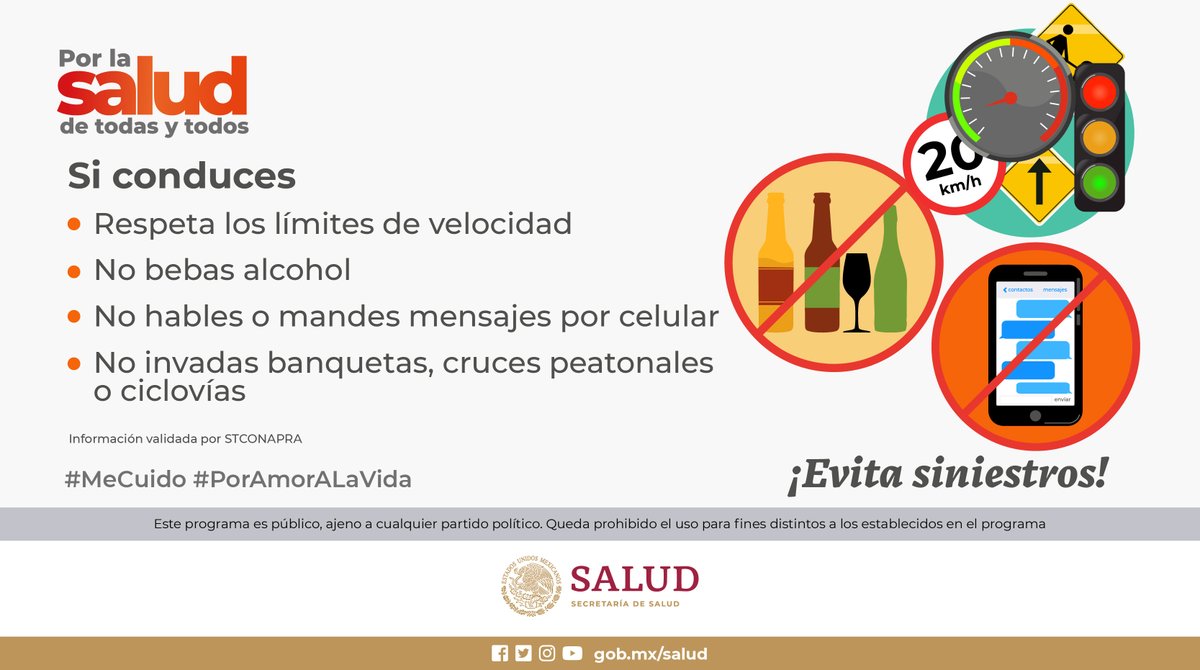 ⚠️ #PrevenciónDeSiniestros ⚠️ Al conducir, auto, moto o bicicleta, toma en cuenta las siguientes recomendaciones para prevenir siniestros. Conoce más en ➡️ bit.ly/36zfByZ #MeCuido #PorAmorALaVida