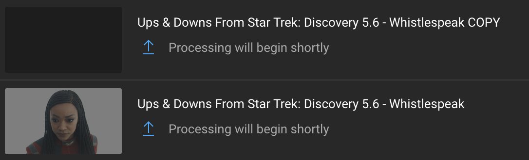 .@YouTube isn't processing videos. We'll see what's up tomorrow 🖖 #StarTrek #StarTrekDiscovery