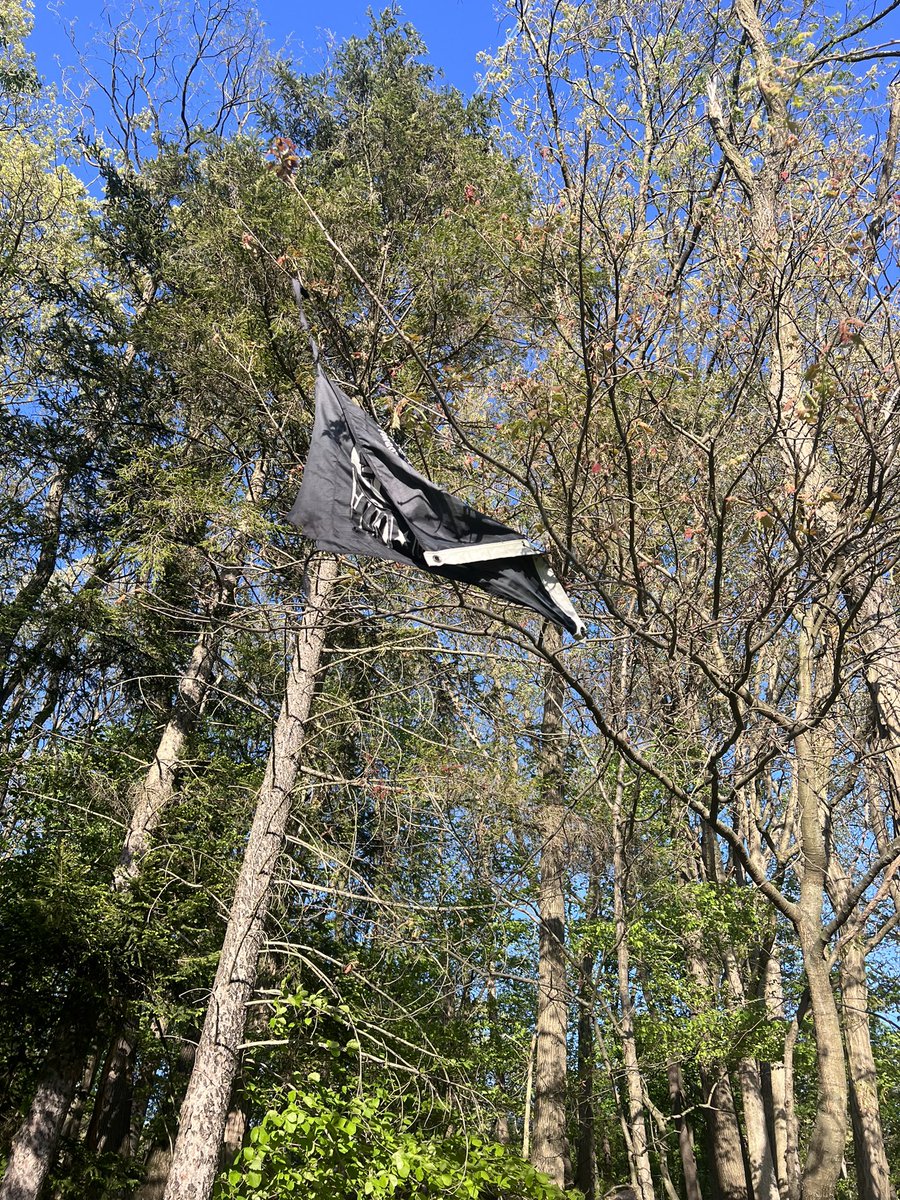 Say a local Catholic school's American and POW MIA flag tattered in the trees and it was quite a challenge to take them down without letting them hit the ground or do a proper fold. Tomorrow I'll inquire on what we can do to fly new ones #MilitaryAppreciationMonth