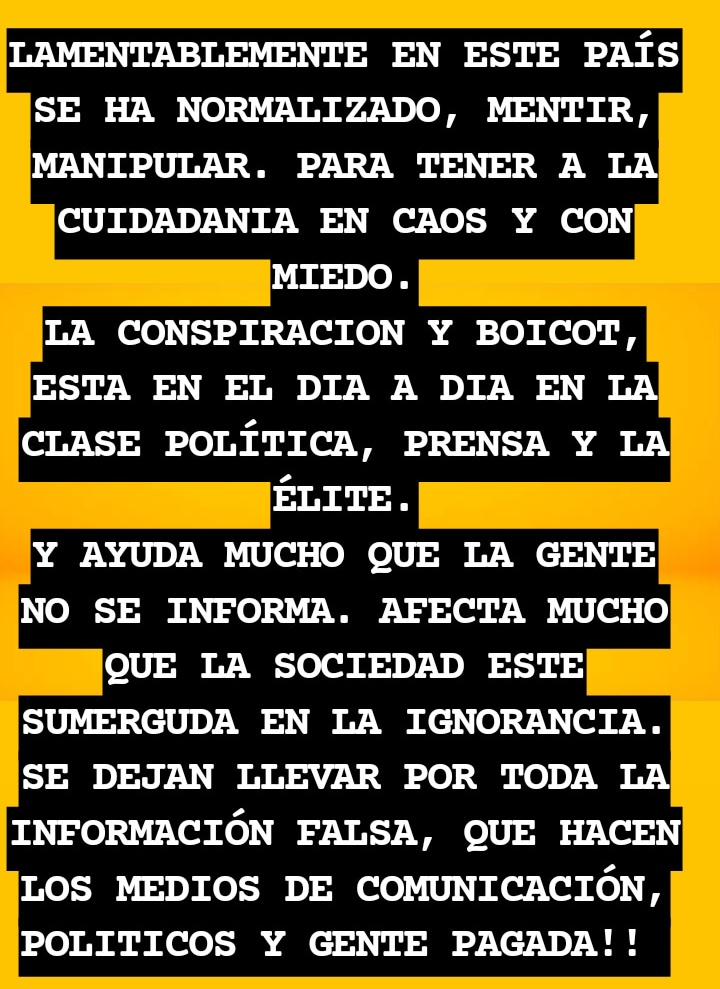 #MuchoGustoMega @meganoticiascl Mientras los medios de comunicación no cambien esa actitud muy destructiva, mientra la clase política no paren de mentir y manipular. Y que la Elite ahogue a la cuidadania con las alzas de precios y colusion.. Este país no va a cambiar jamás