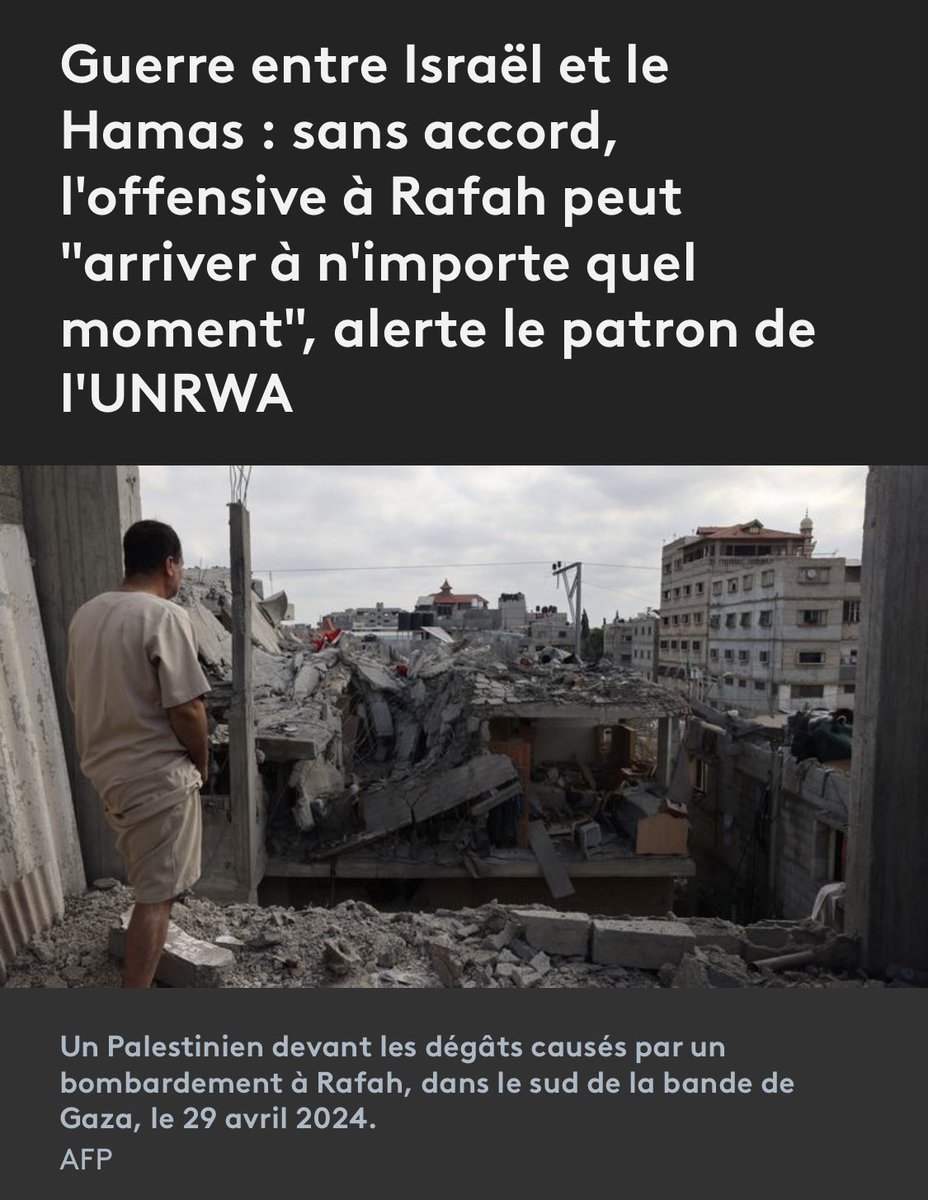 🔴 Avec ou sans la trêve concédée par #Netanyahu sur pressions américaines et mondiales, ce dernier promet que #Tsahal entrera dans #Rafah qui abrite 1,5 million de réfugiés #palestiniens et l’essentiel des forces opérationnelles du #Hamas qui cherche à gagner du temps... Comme