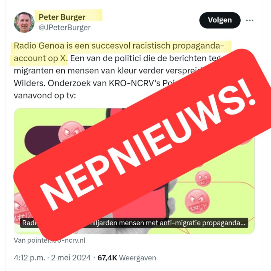 NEPNIEUWS VAN @JPeterBurger!

@RadioGenoa is HELEMAAL NIET racistisch.

#stopomvolking #stopislam