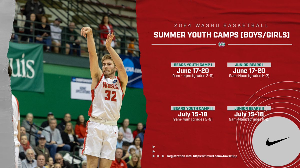 Bears Basketball Camps are back! Sessions for boys & girls in grades K-9. Sign up at WashUBears.com!