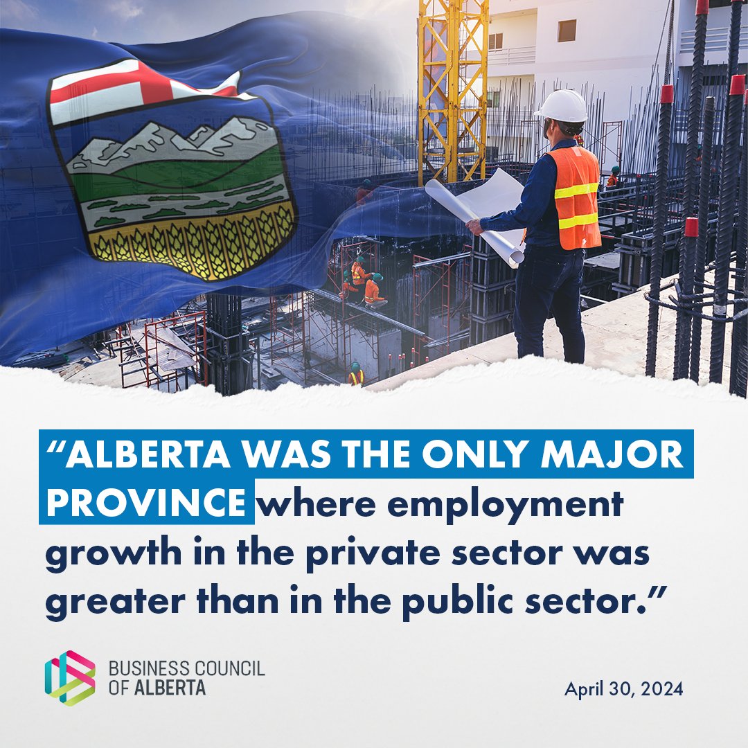 Public sector workers do vital and critical work. But without private sector job growth, we can't fund those positions. Alberta is the only one of the four biggest provinces creating more private sector jobs than public sector. Thanks to the @BizCouncilAB for their analysis!