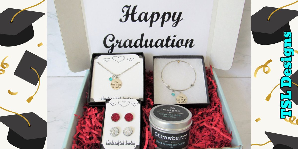 🎓Happy Graduation Gift Box ~ The Best Is Yet To Come Laser Engraved Necklace and Charm Bracelet, Druzy Stud Earrings and a Handpoured Soy Candle⠀
buff.ly/3T9gMP5
#happygraduation #graduation #graduationgift #handmade #jewelry #handcrafted #shopsmall #etsy #etsyhandmade