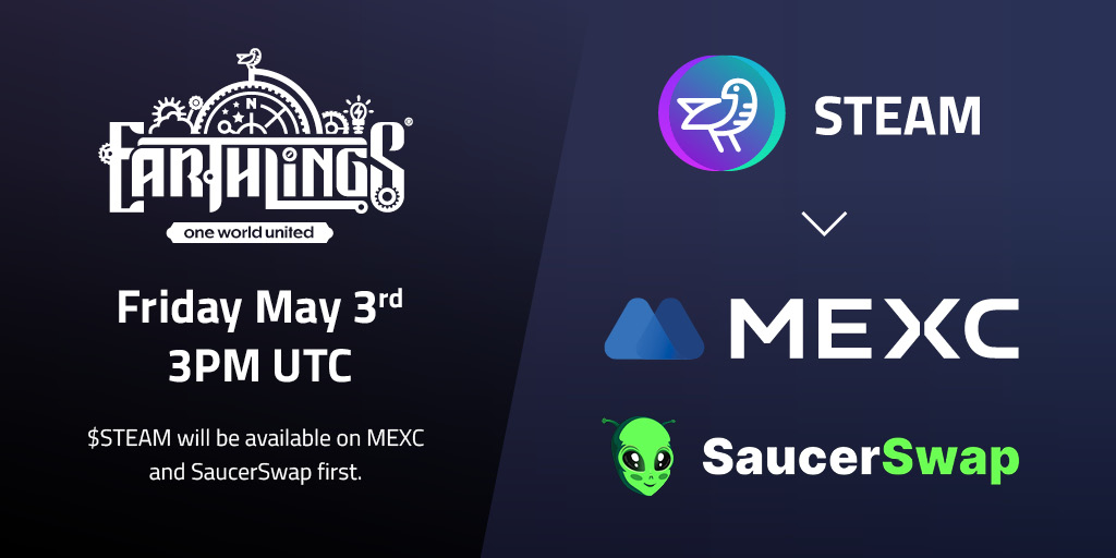 Our Token Generation Event (#TGE) is on the horizon. 🌅 We're happy to announce that starting tomorrow, Friday May 3rd at 3PM UTC, you can trade $STEAM on @MEXC_Official and @SaucerSwapLabs! It's time to join the $STEAM movement!