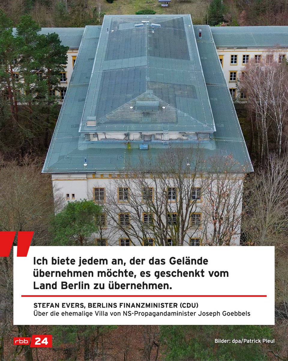 Das Gelände, auf dem sich Goebbels ein Landhaus bauen ließ, ist seit dem Jahr 2000 ungenutzt und verfällt. Der Unterhalt kostet Millionen. Bisher seien weder die Kommune #Wandlitz noch das Land #Brandenburg oder der #Bund interessiert gewesen. #rbb24
 rbburl.de/villabogensee