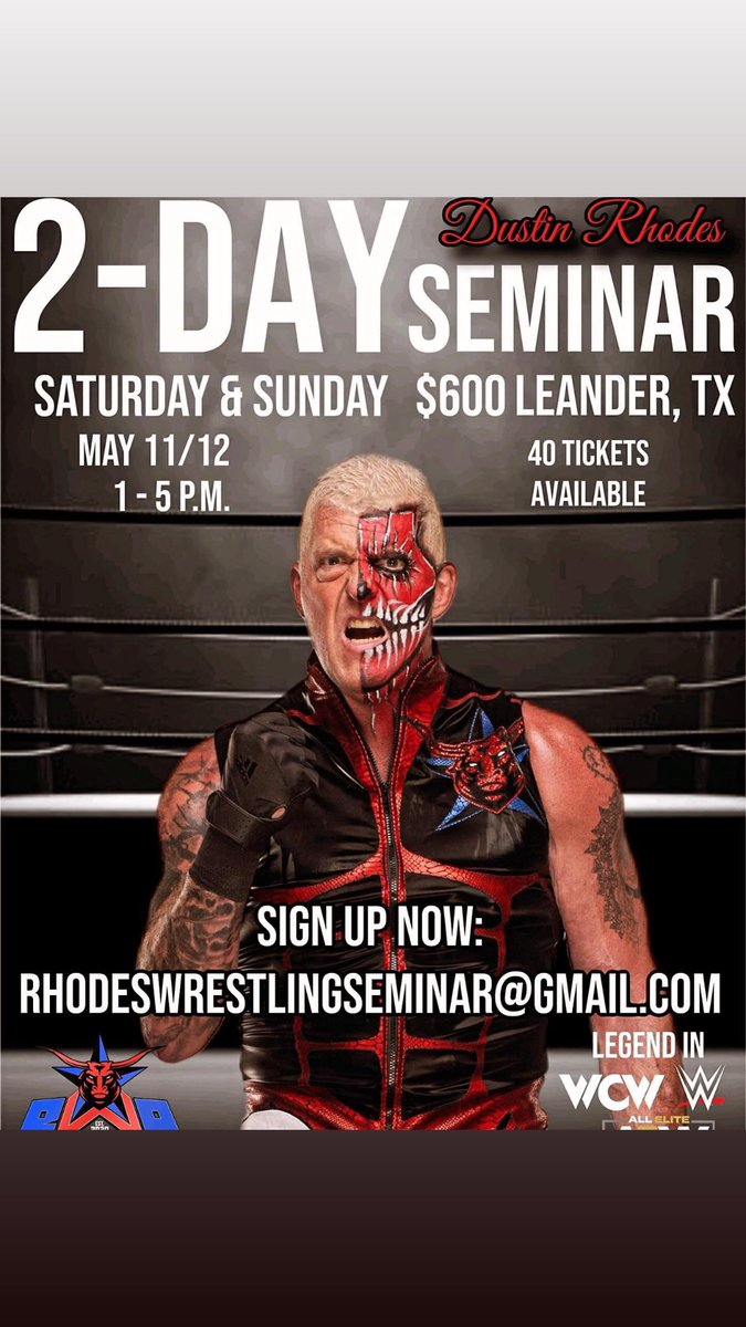 Hurry and grab your spot. Rhodeswrestlindeminar@gmail.com