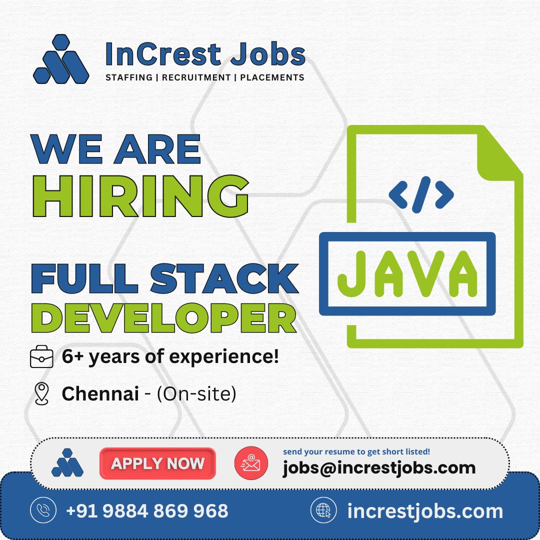 We are hiring a Java Full Engineer to shape cutting-edge solutions and drive innovation in our projects.

send your resume to jobs@increstjobs.com

#InCresting #InCrestJobs #JavaFullEngineer #TechTalent #DeveloperJobs #HiringNow #ApplyToday