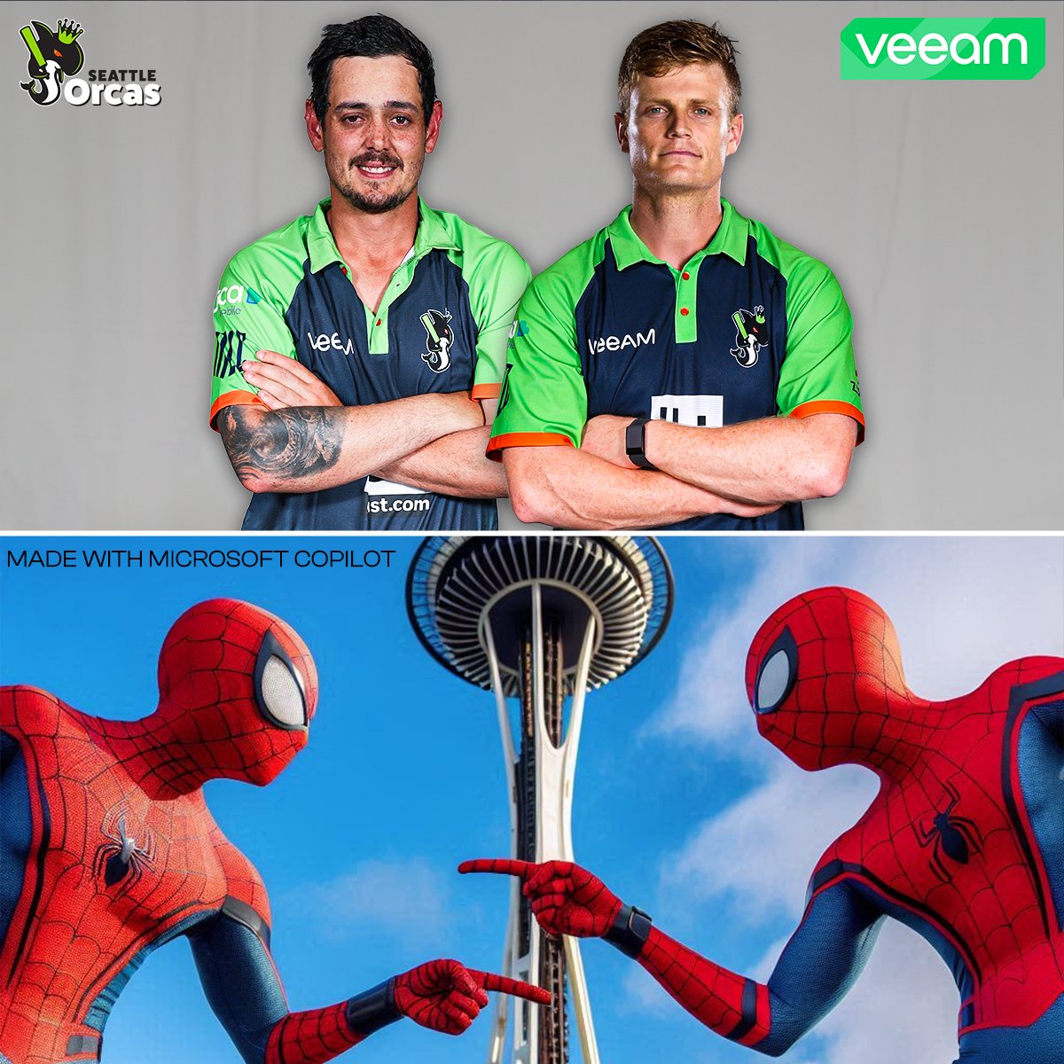 𝙏𝙝𝙚𝙮'𝙧𝙚 𝙩𝙝𝙚 𝙨𝙖𝙢𝙚, 𝙗𝙪𝙩 𝙙𝙞𝙛𝙛𝙚𝙧𝙚𝙣𝙩! 😅

Can't wait to see the two 🇿🇦 Southpaws igniting the #SeattleOrcas batting order in #MLC Season 2!

Created using @MSFTCopilot 🎨  

#MajorLeagueCricket #AFCT #PodSquad | @Veeam