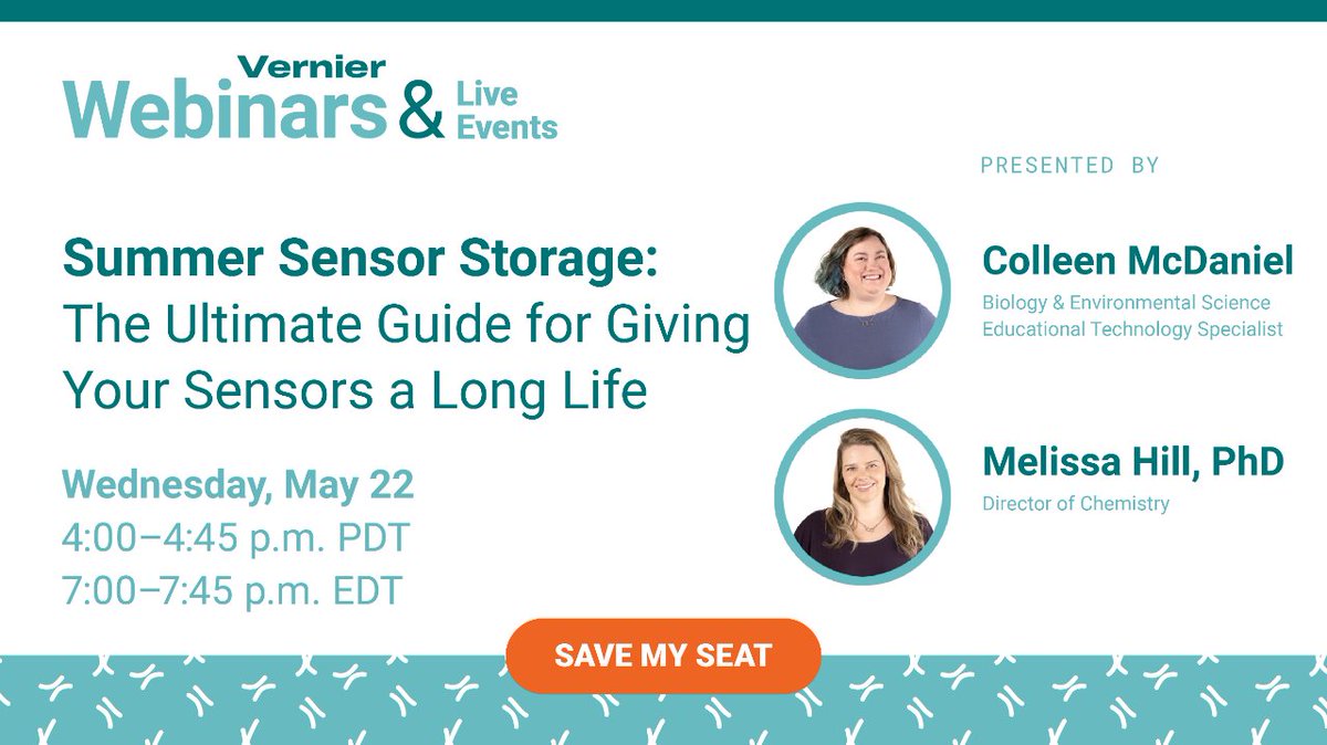 Join Dr. Melissa Hill and @birdeenmcdaniel on 5/22 for Summer Sensor Storage: The Ultimate Guide for Giving Your Sensors a Long Life. Get helpful tips from Vernier experts about sensor storage before the school year ends! 
inspire.vernier.com/summer-sensor-…
#ITeachChem #ITeachBiology