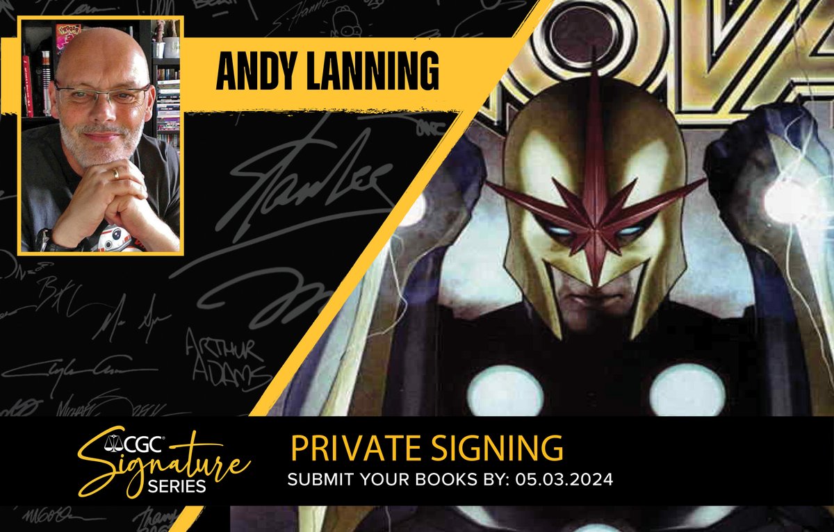 Tomorrow? TOMORROW! Pull out the stops ’cause May 3 is the deadline to send your books for @CGCComics' private signing with @AndyLanning (with REMARQUES available as well)! Get moving; details and info HERE: cgccomics.com/news/article/1…