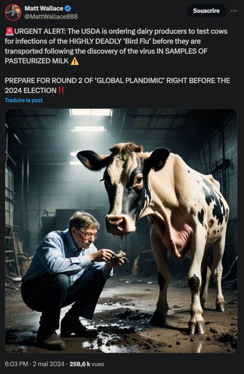L'USDA ordonne aux producteurs laitiers de tester les vaches pour détecter les infections de la très mortelle 'grippe aviaire' avant qu'elles ne soient transportées, suite à la découverte du virus dans des échantillons de lait pasteurisé.