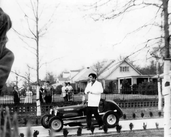 With a race car on the driveway of his Audubon Drive home in Memphis.
1956.