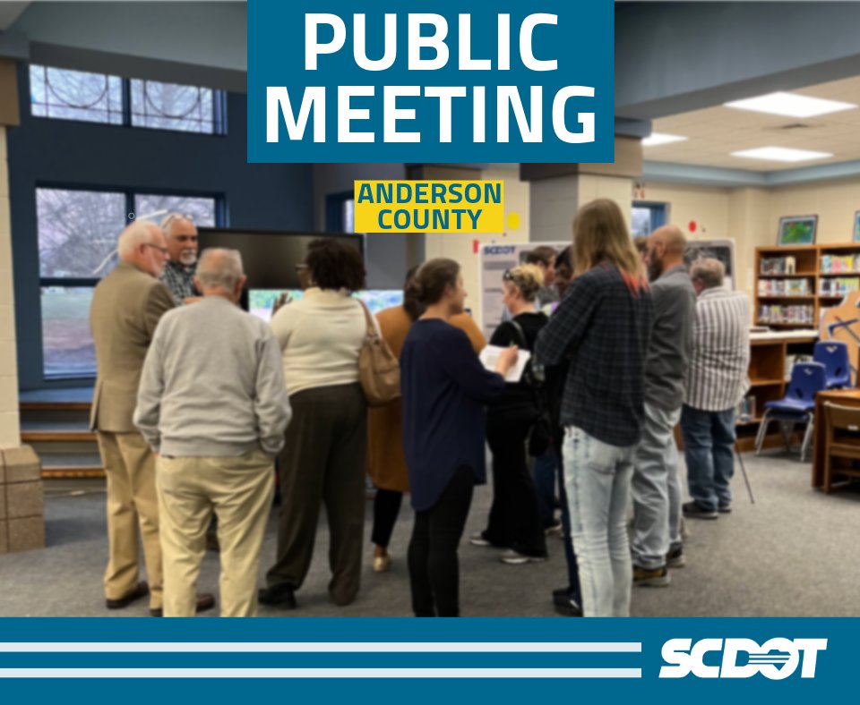 SCDOT will hold a drop-in style public involvement meeting about the SC 81 (Anderson Road) over Saluda River bridge maintenance project in Anderson County. Come see us, 5 to 7 p.m. on Thurs. May 9 at Carolina High School, 2725 Anderson Rd. in Greenville. scdot.org/projects/press…